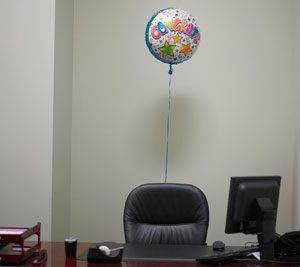 desk with balloon